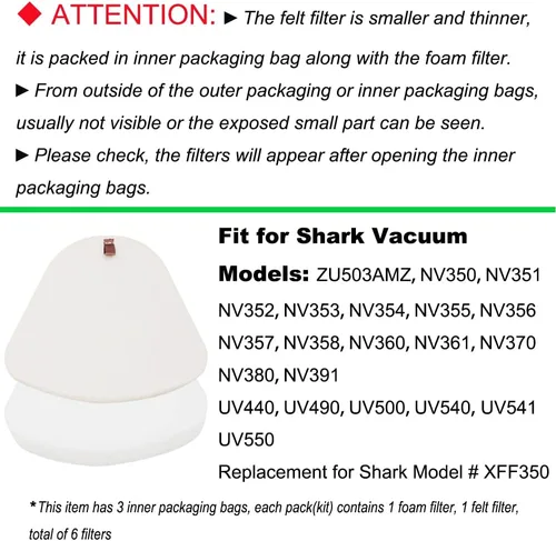 Vista 2 de Dttery Kit de Reemplazo de 3 Filtros de Espuma y Fieltro para Aspiradora Shark Navigator Lift-Away NV350, NV351, NV352, NV355, NV356, NV356E, NV357