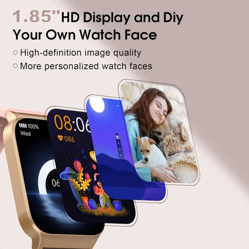 Vista 3 de STECEi - Reloj inteligente con pantalla HD de 1.85 pulgadas con monitor de frecuencia cardíaca/sueño, más de 110 modos deportivos, rastreador de Rosa