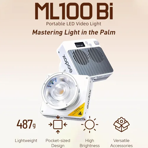 Vista 2 de Godox ML100Bi - Luz de video LED de mano de 120 W con reflector de lente de 15 ° 2800K-6500K TLCI 98+/CRI 97+ Fotografía portátil de mano (ML100 Bi)