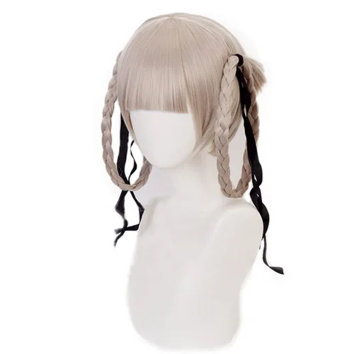 Vista 5 de JOMICO Momobami Kirari - Pelucas de cosplay para mujer, Kakegurui, Halloween, fiesta, pelucas sintéticas, color tostado con cabello trenzado y colas