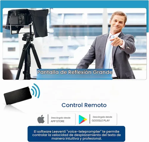 Vista 5 de Teleprompter 4.0 12" Compatible con iPad, tableta, smartphone y cámara DSLR, control remoto o aplicación, compatible con Android e iOS, ideal