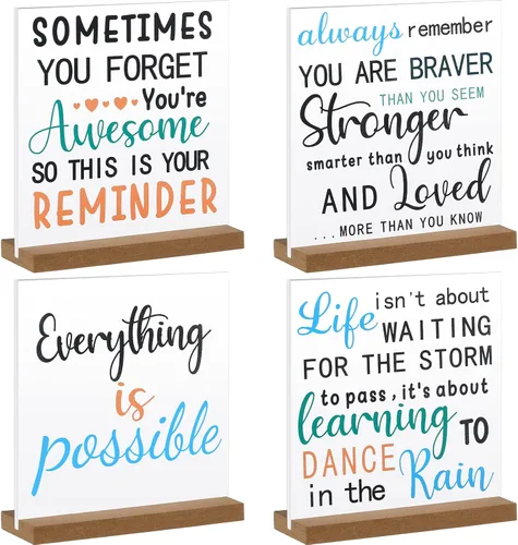 Vista 8 de 4 Piezas Regalos Inspiradores Decoración Escritorio Oficina Citas Motivacionales Positivas Regalos Reconocimiento Empleados Letrero Placa Madera