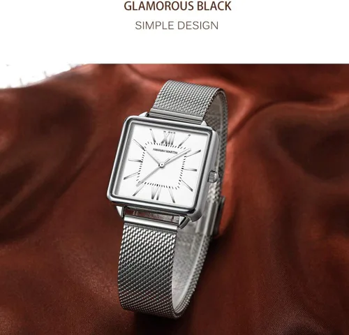 Vista 5 de HANNAH MARTIN Relojes para mujer, correa de acero inoxidable de malla de oro rosaplata, casual, impermeable, reloj de pulsera para mujer con esfera