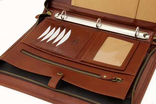 Vista 2 de Noda Executive Leather Padfolio - Carpeta profesional de 3 anillos con cierre de cremallera currículum, documento, bloc de notas, tableta