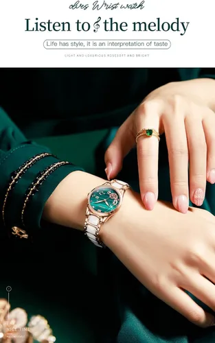 Vista 3 de OLEVS Relojes de pulsera para mujer color oro rosa elegante de cerámica para mujer de acero inoxidable impermeable luminoso