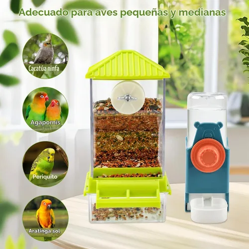 Vista 3 de Rypet Juego de dispensador de agua para pájaros sin ensuciar, alimentador automático para pájaros para jaula, contenedor de alimentos transparente