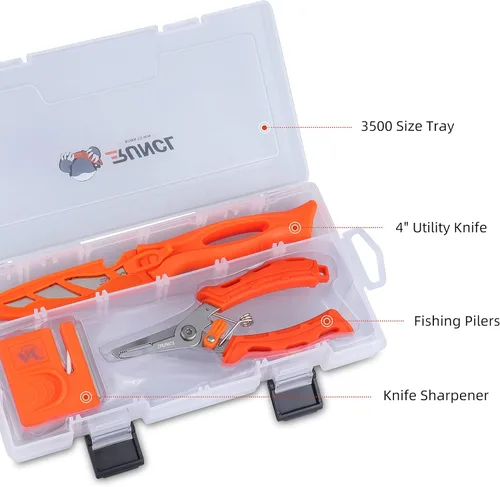 Vista 2 de RUNCL Juego de cuchillos de filete de pesca, cuchillo de cebo con cuchillo de filete de 4 pulgadas, afilador, alicates de pesca y caja de aparejos