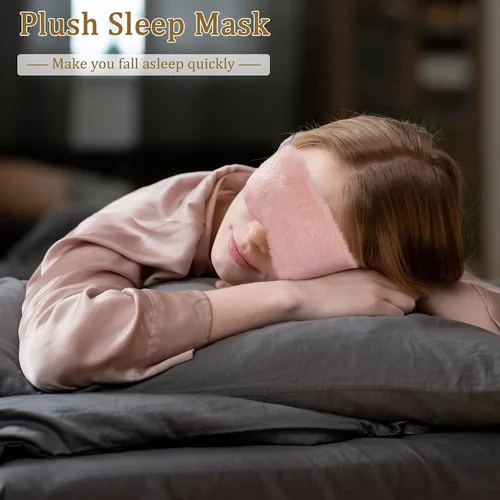 Vista 6 de SATINIOR 6 piezas de máscara de ojos de felpa suave para dormir, cubierta de ojos esponjosa para niñas y adultos recuerdos de fiesta