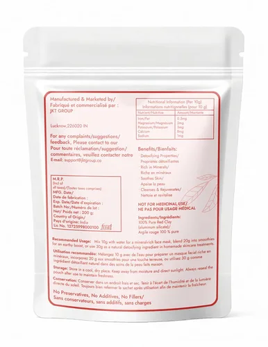 Vista 2 de AEJESOP Polvo desmenuzable de arcilla roja india natural, arcilla Rhassoul Ghassoul, mascarilla facial de arcilla natural 100% pura, 7 onzas