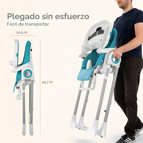 Vista 5 de Silla alta para bebé ajustable a 7 alturas diferentes - Sillas altas plegables para bebés y niños pequeños - Silla para comer de bebé - Azul