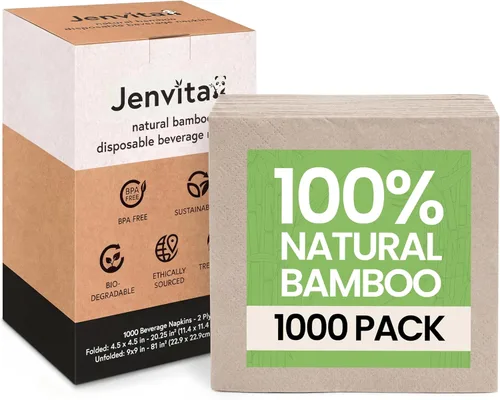 Vista 10 de Servilletas de cóctel desechables 100% bambú (paquete de 50) 2 capas con certificación FSC Servilletas biodegradables para fiestas, hogar o uso
