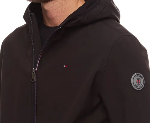 Vista 5 de Tommy Hilfiger Chaqueta Softshell ligera resistente al agua transpirable con capucha para hombre, Negro
