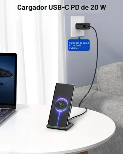 Vista 2 de NANAMI Cargador inalámbrico rápido con cargador de teléfono USB, soporte de carga certificado Qi con adaptador QC3.0 7.5W compatible con iPhone