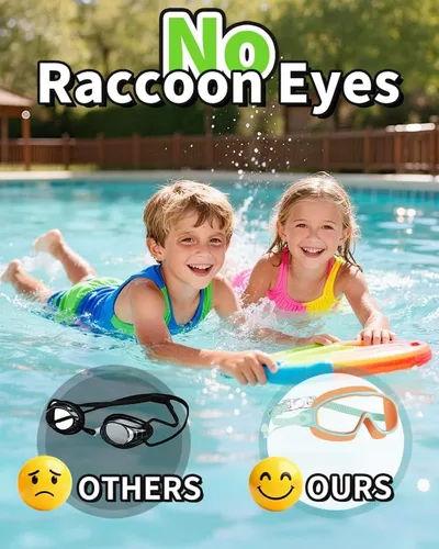 Vista 5 de Paquete de 2 gafas de natación antivaho, anti-UV, visión amplia, sin fugas, para niños de 3 a 15 años con tapones para los oídos