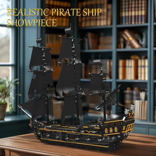 Vista 5 de JMBricklayer Juego de construcción de modelo de barco pirata, kits de juguetes misteriosos de perlas negras, bloques coleccionables, juguete genial