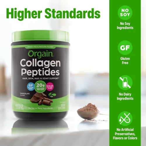 Vista 5 de Orgain - Polvo de péptidos de colágeno hidrolizado para mujeres y hombres, chocolate, 20g de colágeno alimentado con pasto - Suplemento de apoyo