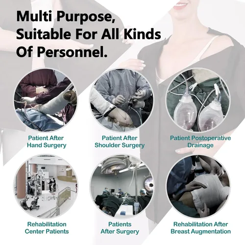 Vista 5 de Mastectomy - Camisa de recuperación postoperatoria con bolsillos de gestión de drenaje, talla unisex para hombre y mujer