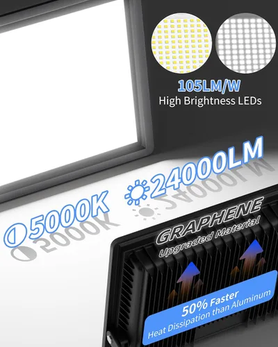 Vista 6 de Luz de inundación LED de 200 W para exteriores con enchufe+cable de 10 pies, luz de seguridad súper brillante de 24000 lúmenes, luz de trabajo LED