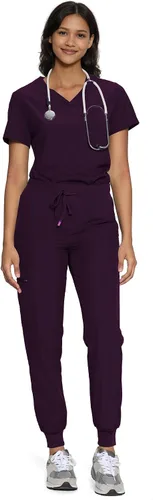 Vista 16 de floralhue Conjunto de ropa quirúrgica para mujer con cuello en V y Negro
