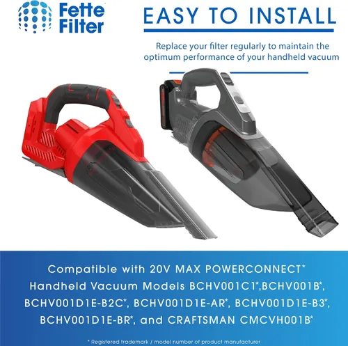 Vista 7 de Fette Filter - Juego de filtros de vacío compatibles con BLACK+DECKER 20V MAX POWERCONNECT modelos de aspiradora de mano BCHV001C1, BCHV001B