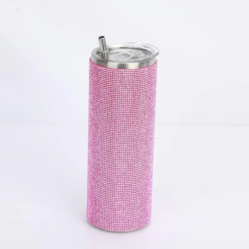 Vista 3 de Botella de agua Diamond - Botella de agua aislada de acero inoxidable con popote y cepillo, botellas de agua reutilizables con purpurina a prueba