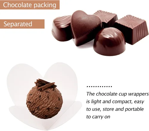 Vista 2 de 100 piezas de envoltorios de trufas para tazas de papel de chocolate para el día de San Valentín, tazas de trufas de dulces, suministros