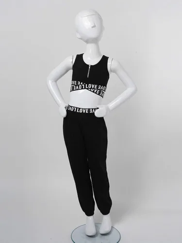 Vista 4 de dPois Conjunto de brasier deportivo de hip hop para niñas y niñas, con pantalones atléticos, pantalones de calle