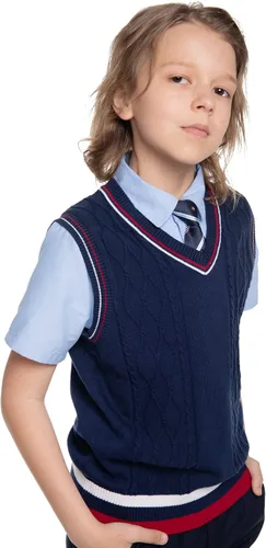 Vista 2 de Kid Nation Chaleco de suéter para niños, 100% algodón, chaleco de uniforme escolar para niñas y niños pequeños chaleco de punto