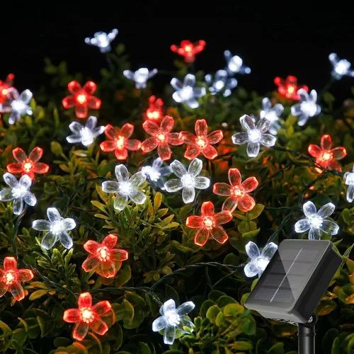 Vista 8 de ITICdecor - Tira de luces solares para exteriores con flores, impermeables, 50 luces LED, decoraciones de luces de hadas para árbol de Navidad
