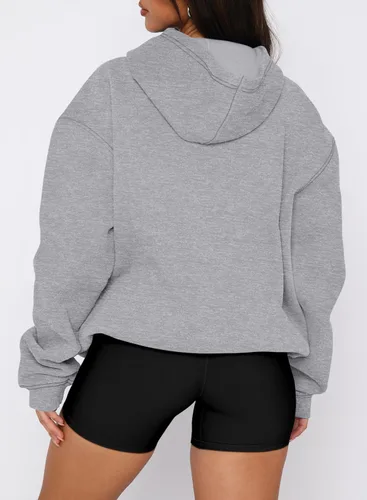 Vista 40 de onlypuff Sudadera casual con capucha para mujer, de manga larga, con bolsillo de canguro, hombro caído
