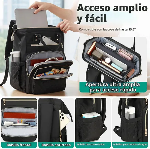 Vista 2 de AIJIEKE Mochila de almuerzo para mujer, mochila para portátil de 15.6 Beige