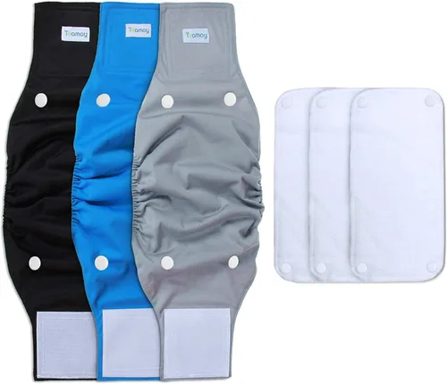 Vista 7 de Teamoy Bandas para el vientre para perros machos con almohadillas extraíbles, reutilizables, lavables, con forro gris (paquete de 3), L1 Reusable