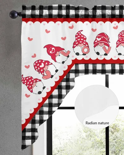 Vista 3 de Cortinas de Gnomos de San Valentín con Cenefa para Cocina, Cortinas con Bolsillo para Barra para Dormitorio, Sala de Estar, Baño, Cafetería, Negro