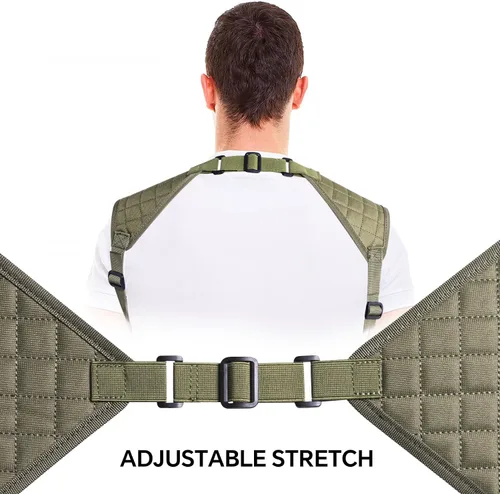 Vista 6 de Funda de hombro para pistolas, funda vertical ajustable para pistola con doble bolsa de cargador, funda de transporte oculta universal que se adapta