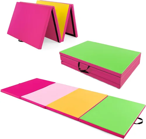 Vista 11 de Giantex 4'x10'x 2" Gymnastics Mat, 4-Panel Folding Aerobics Exercise Mat w/Hook & Loop Fastener, Carrying Handle, Portable Tumbling Mat for