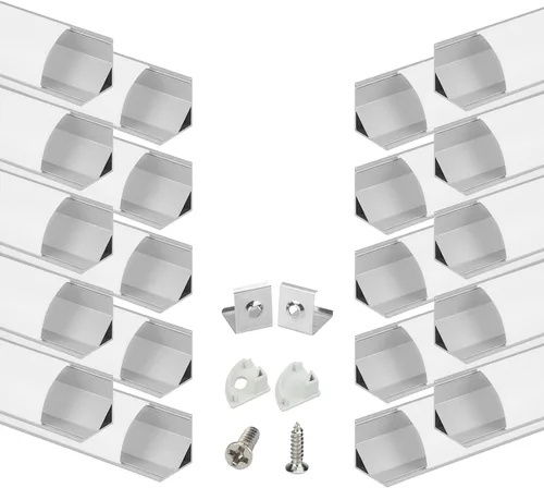 Vista 11 de Muzata Paquete de 10 canales LED en forma de V de 6.6 pies/6.6 ft con canal LED de aluminio plateado con cubierta blanca lechosa iluminación