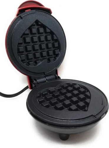 Vista 2 de Dash Mini Waffle Iron de 4 pulgadas con el mejor libro de recetas de chafle Keto y diario de Charmed By Dragons (4 pulgadas mini corazón rojo)