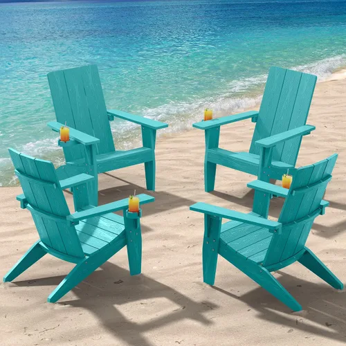 Vista 53 de MXIMU Silla Adirondack moderna resistente a la intemperie con portavasos, sillas de gran tamaño para hogueras Adorondic de plástico al aire libre
