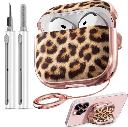 Vista 14 de Inesore Funda con bloqueo de seguridad para AirPods 4 2024, bonita funda floral para AirPod de 4ª generación para mujeres con kit limpiador