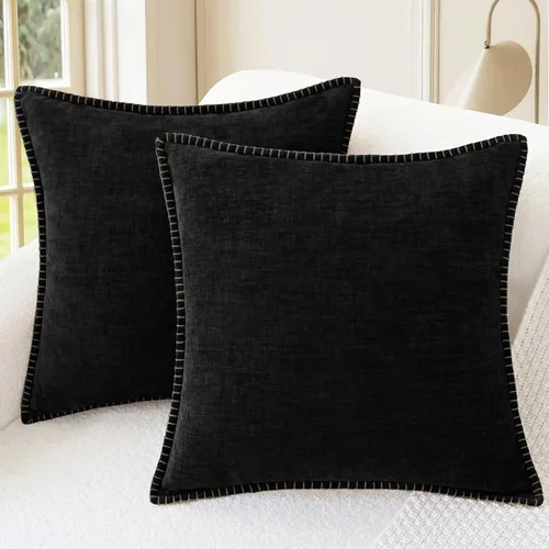 Vista 13 de CaliTime - Juego de 2 fundas de almohada decorativas de 16 x 16 pulgadas, con costuras en los bordes de hilo de algodón, chenilla suave teñida