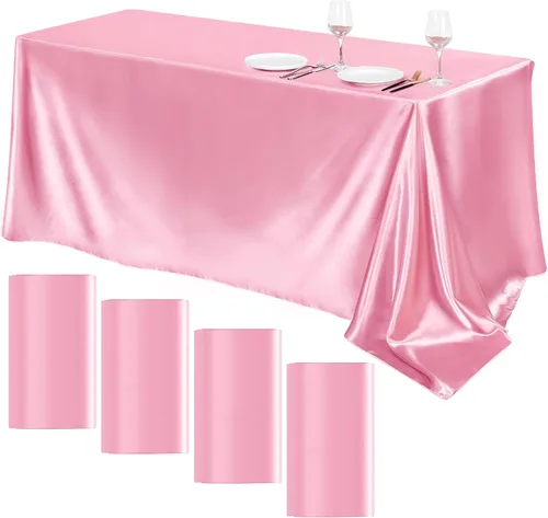 Vista 8 de TURSTIN Paquete de 4 manteles de satén negro de 102 x 58 pulgadas, mantel rectangular de seda brillante, tela suave, decoración de mesa para bodas