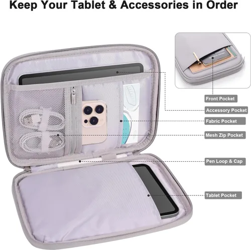 Vista 3 de Bolsa de manga para tablet de 8-9 pulgadas, funda de viaje acolchada para Galaxy Tab A9 8.7/Tab A 8.4/Fire HD 8 (PU-Gray9)