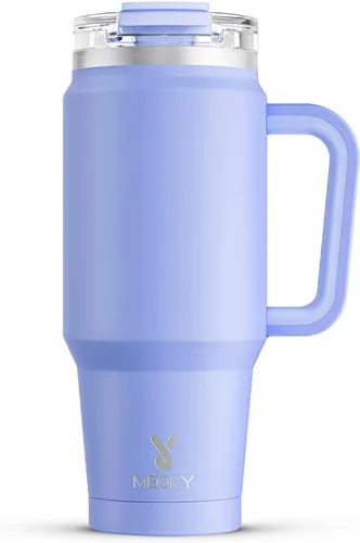 Vista 24 de Meoky Vaso de 40 onzas con asa y pajita, vaso aislado con tapa y popote, taza de viaje de acero inoxidable, mantiene el frío durante 34 horas, 100%