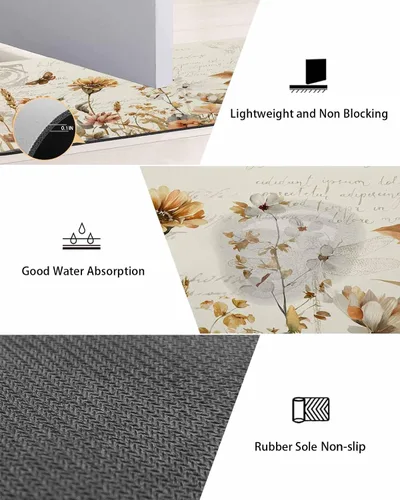 Vista 2 de Wildflower Bath Mat for Tub,Non Slip Bathroom Floor Runner Rug Quick Dry & Absorbent Diatomaceous Earth Shower Sink Bedroom Kitchen Washable