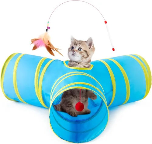Vista 23 de Tempcore Túnel para gatos con tubo de juguete, túneles plegables de 3 vías para gatos, túneles para mascotas aburridas con agujero y pelota, juguete