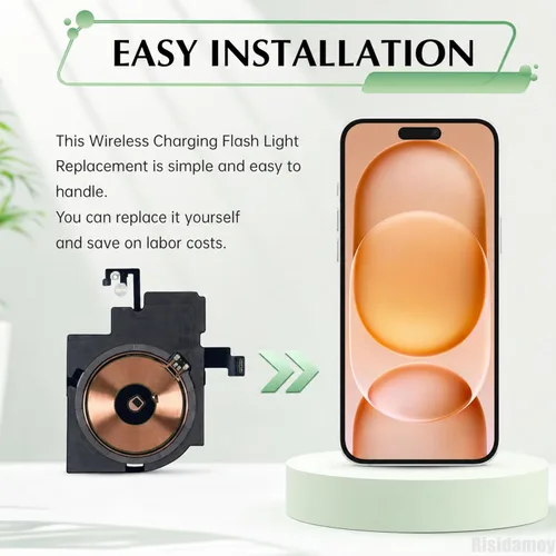 Vista 6 de Reemplazo de luz de flash de carga inalámbrica con chip NFC para iPhone 16, panel de carga inalámbrica, bobina adhesiva, cable flexible, reemplazo