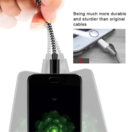 Vista 5 de Cable USB C, cables de carga USB A a tipo C trenzados de nailon de alta calidad [paquete de 5, 3/3/6/6/10 pies], cable de carga tipo C para teléfono