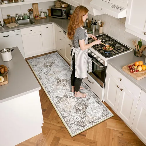 Vista 4 de Ileading Alfombras lavables para pasillo, 2 x 6, antideslizantes, para entrada, cocina, baño, dormitorio, lavandería, sala de estar, alfombra larga