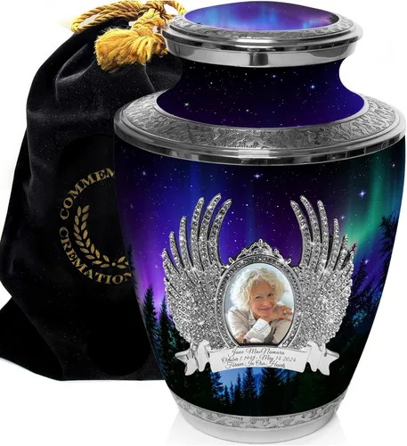 Vista 23 de Commemorative Cremation Urns Urnas de cremación personalizadas decorativas hechas a mano para mujeres (aurora boreal extragrandes)