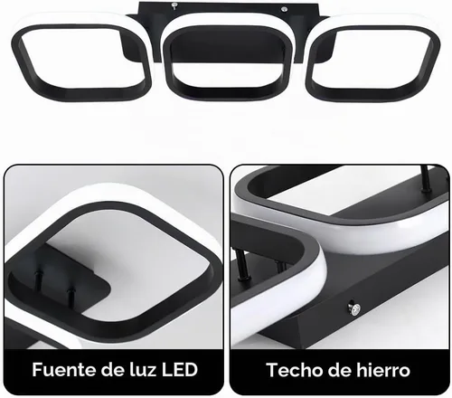 Vista 6 de Lámpara de techo cuadrada LED moderna - 33 W, 6000 K blanco frío, montaje empotrado para cocina, sala de estar, dormitorio y pasillo Negro-1